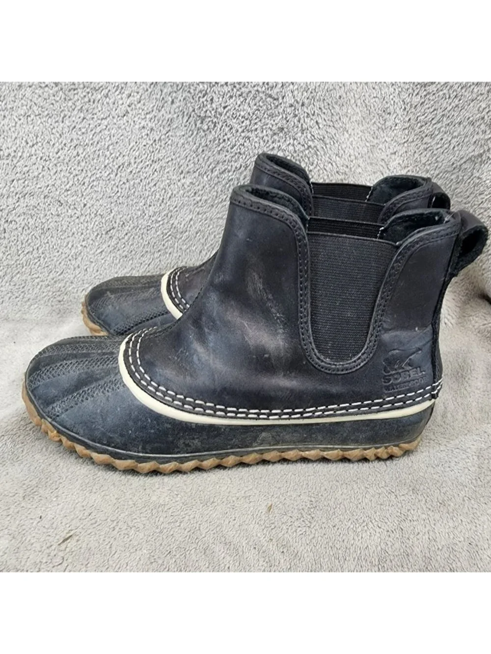 Sorel Shoes Womens Size 6 Out N About Black Leather Chelsea Duck Boots *Read*